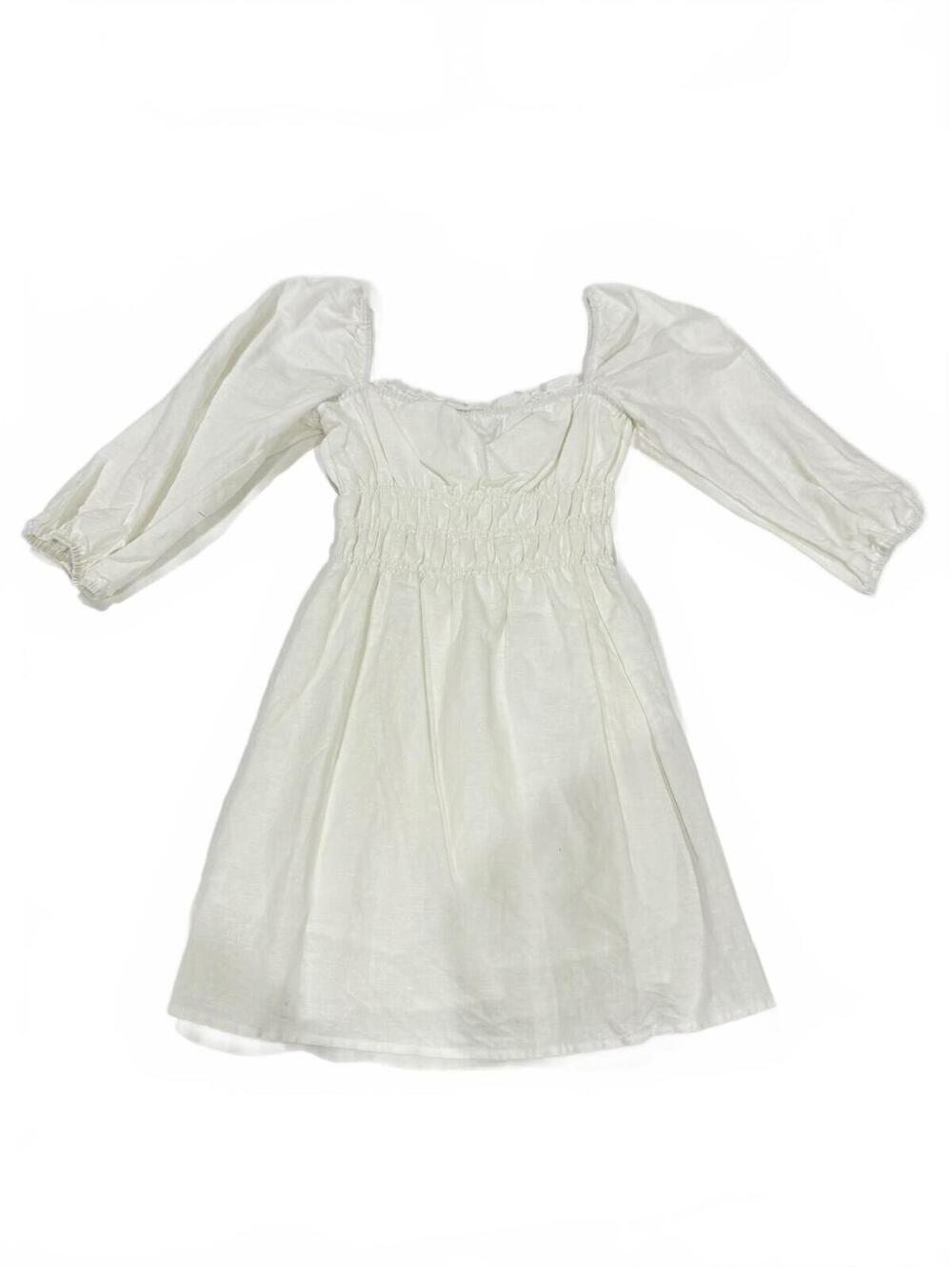 Charlie Holiday White Linen Blend Smocked Mini Dress Size 6